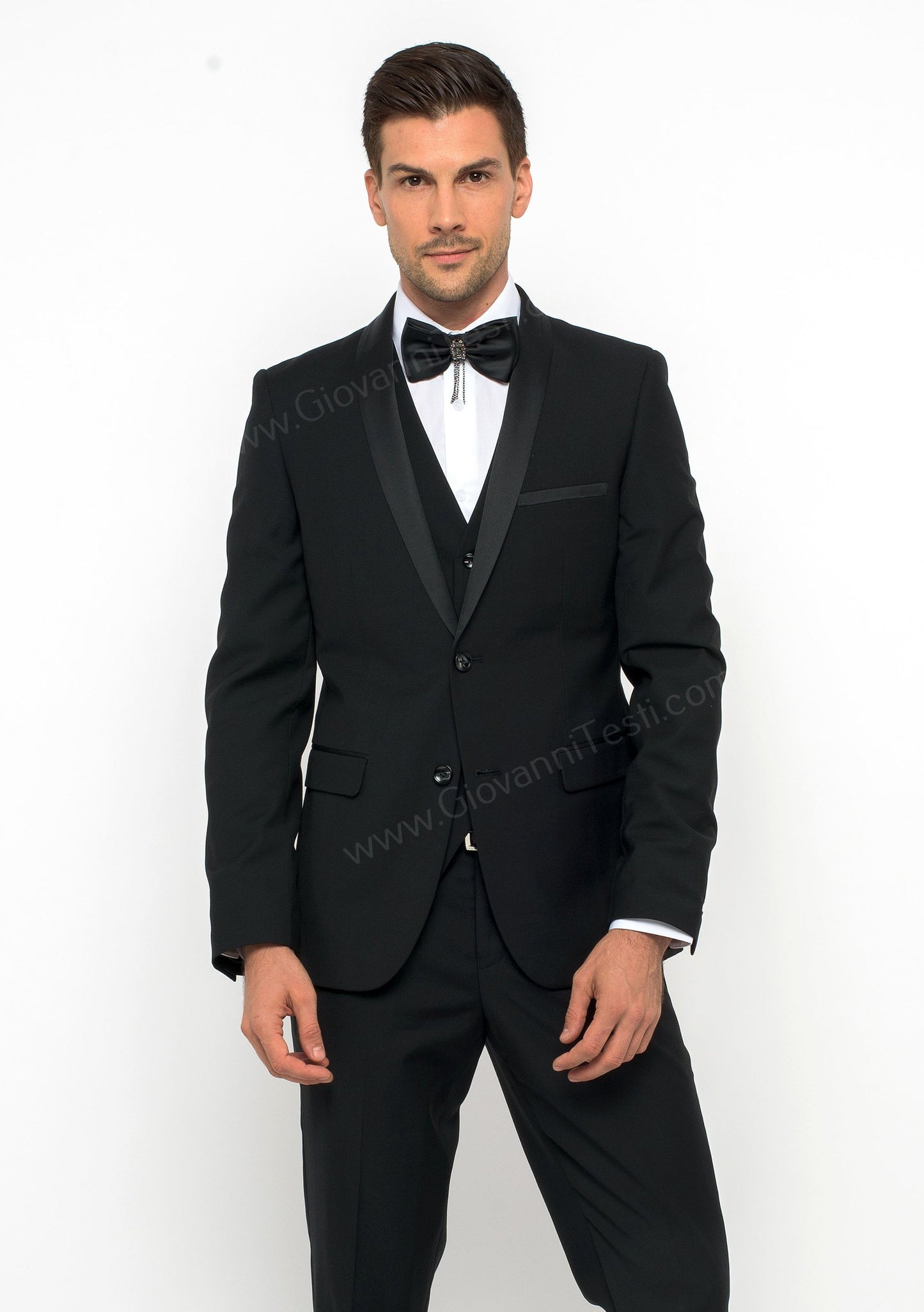 2 Button Black Slim Fit Suit with Shawl Lapel FF2SSX+V-1230