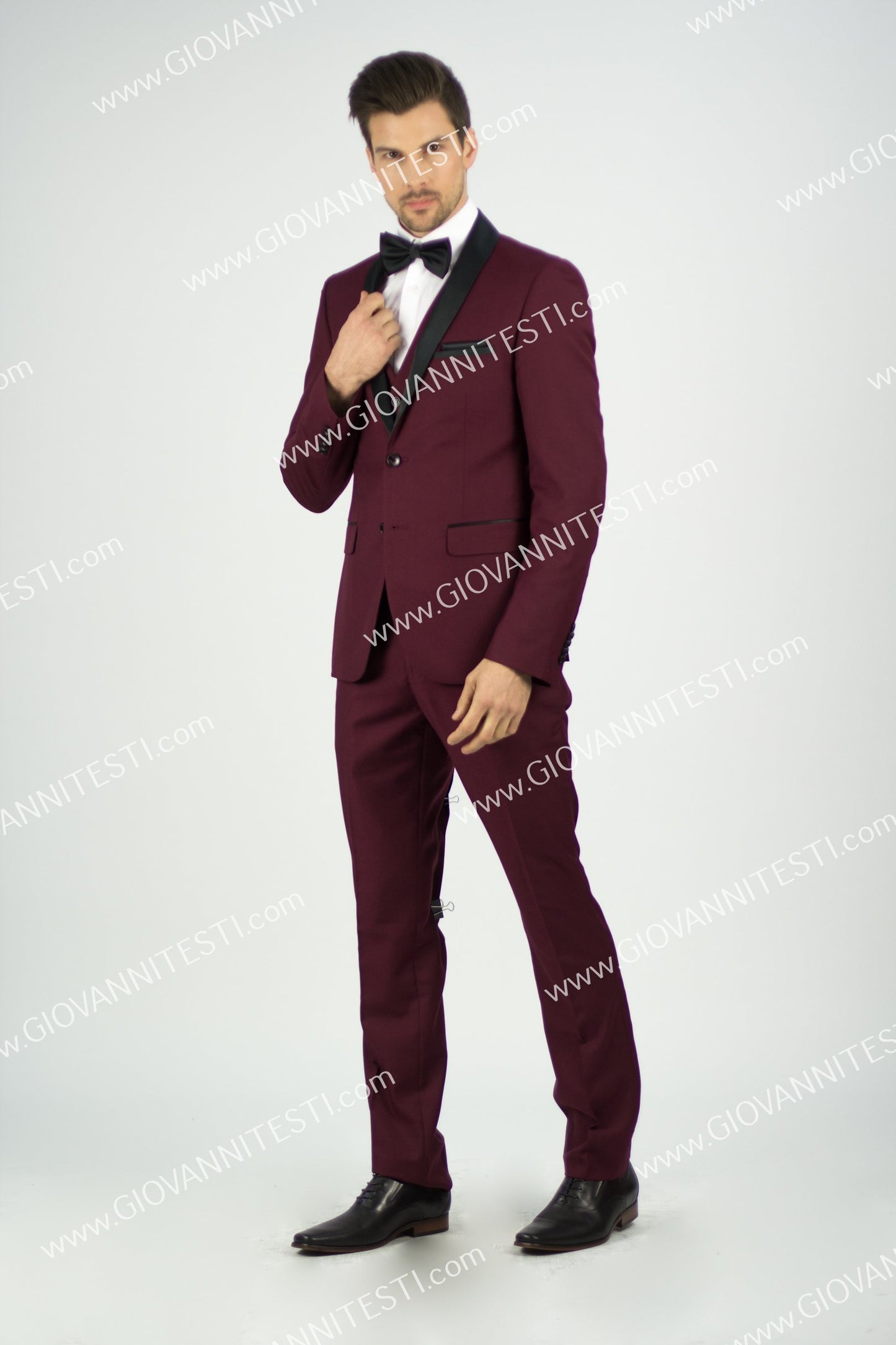 2 Button Shawl Lapel Burgundy Slim Fit Suit FF2SSX+V-1230