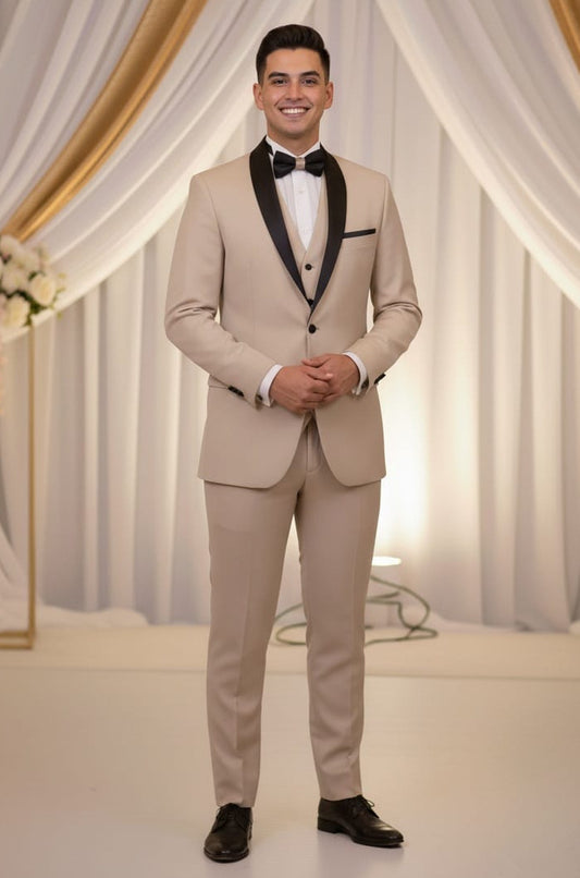 2 Button Shawl Lapel Sand Slim Fit Suit FF2SSX+V-1230