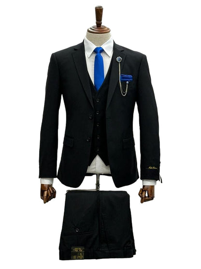 2 Button Notch Lapel Black Slim Fit Suit FF2SV-4030
