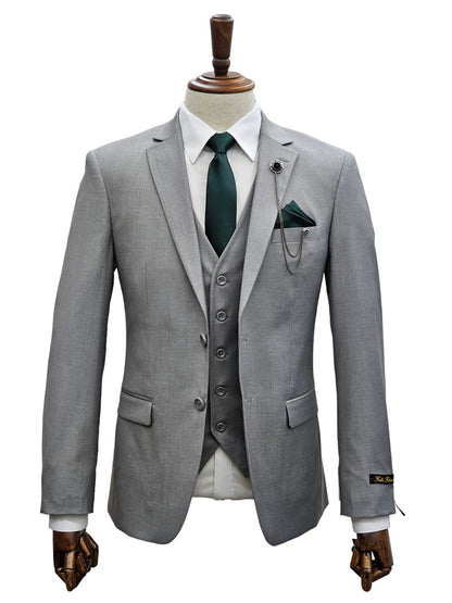 2 Button Notch Lapel Silver Slim Fit Suit FF2SV-4030