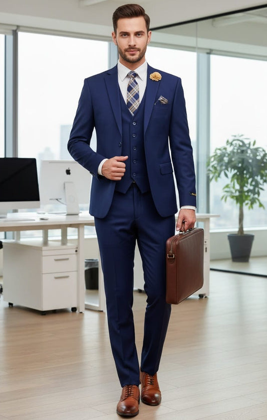 2 Button Notch Lapel D.Blue Slim Fit Suit FF2SV-4030