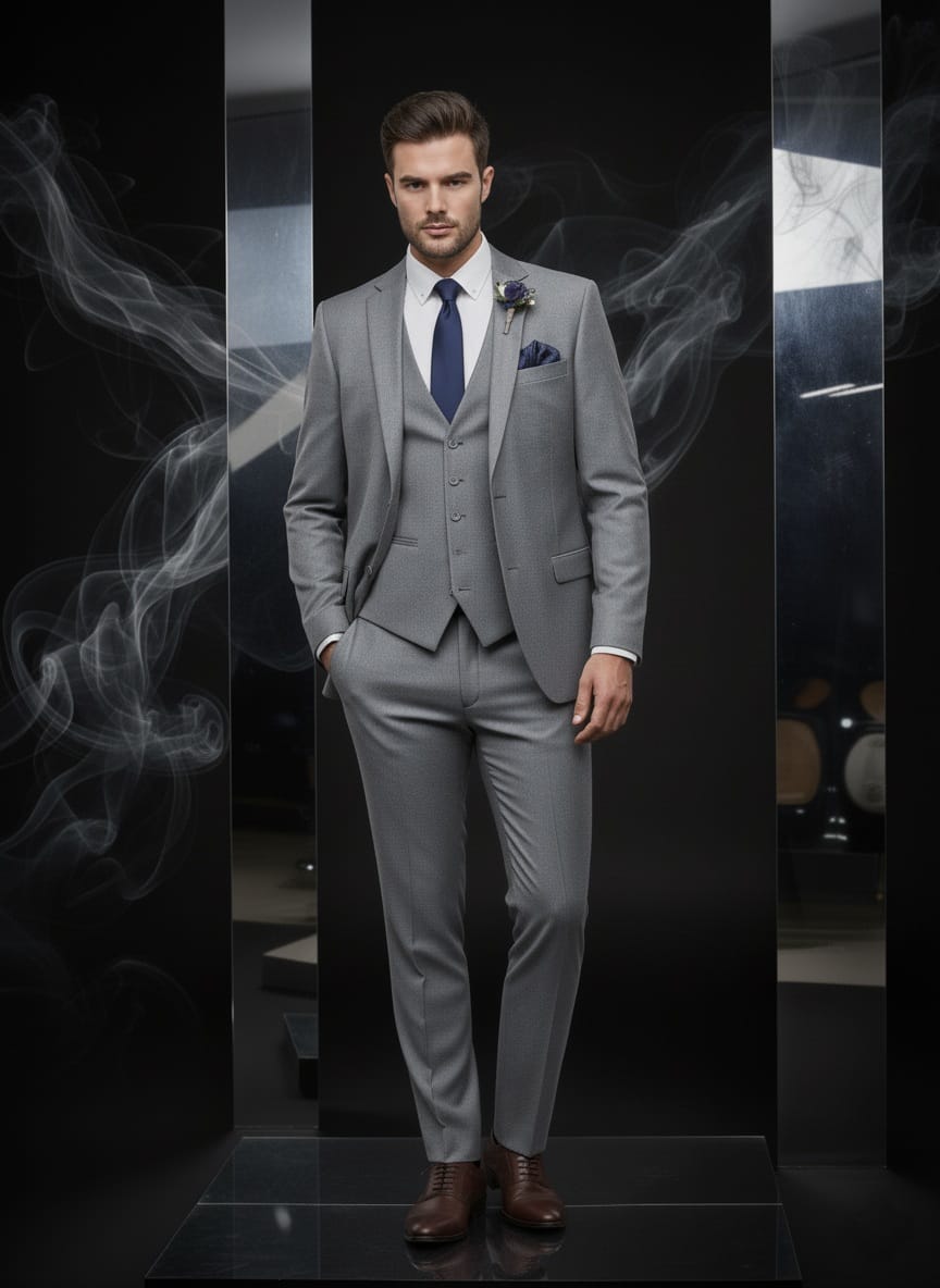 2 Button Notch Lapel Light Grey Slim Fit Suit FF2SV-4030