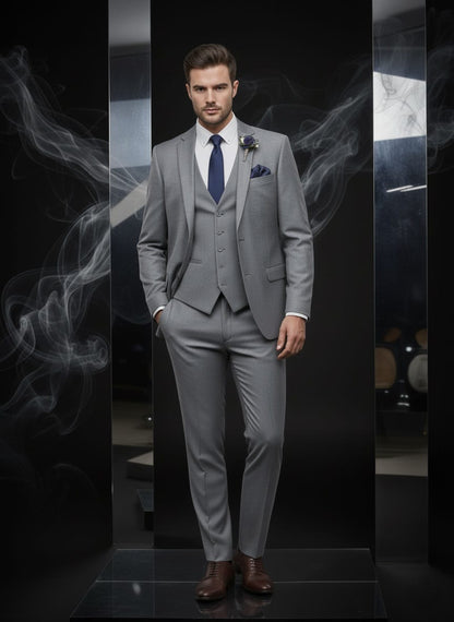 2 Button Notch Lapel Light Grey Slim Fit Suit FF2SV-4030