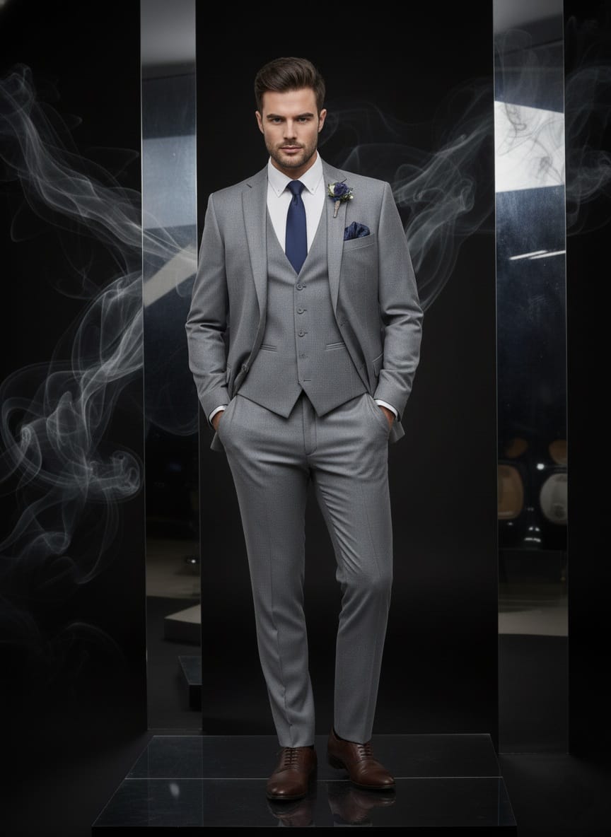 2 Button Notch Lapel Light Grey Slim Fit Suit FF2SV-4030