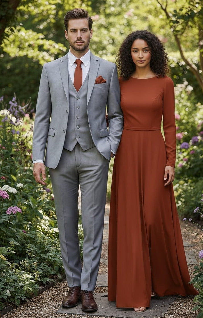 2 Button Notch Lapel Silver Slim Fit Suit FF2SV-4030