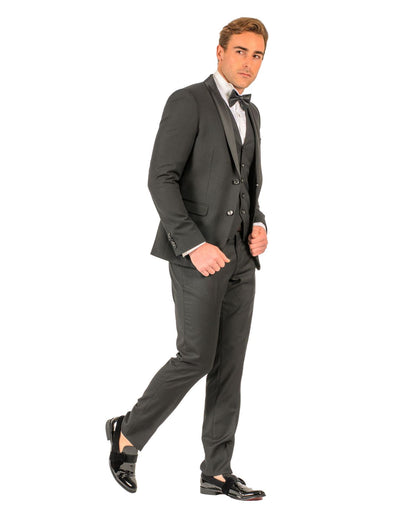 2 Button Black Slim Fit Suit with Shawl Lapel FF2SSX+V-1230