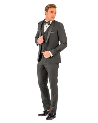 2 Button Black Slim Fit Suit with Shawl Lapel FF2SSX+V-1230