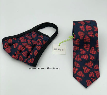 Face Mask & Tie Set S125-6, Navy / Red