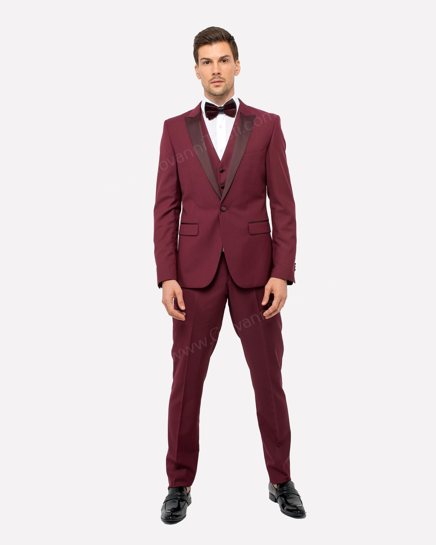 1 Button Peak Lapel Slim Fit Burgundy Tuxedo FF1PX+V-1230