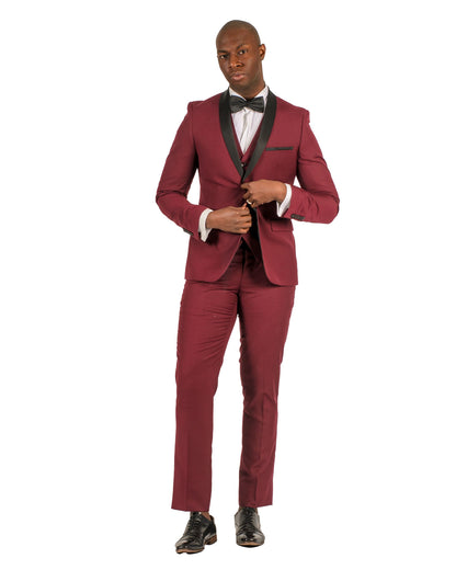 2 Button Shawl Lapel Burgundy Slim Fit Suit FF2SSX+V-1230