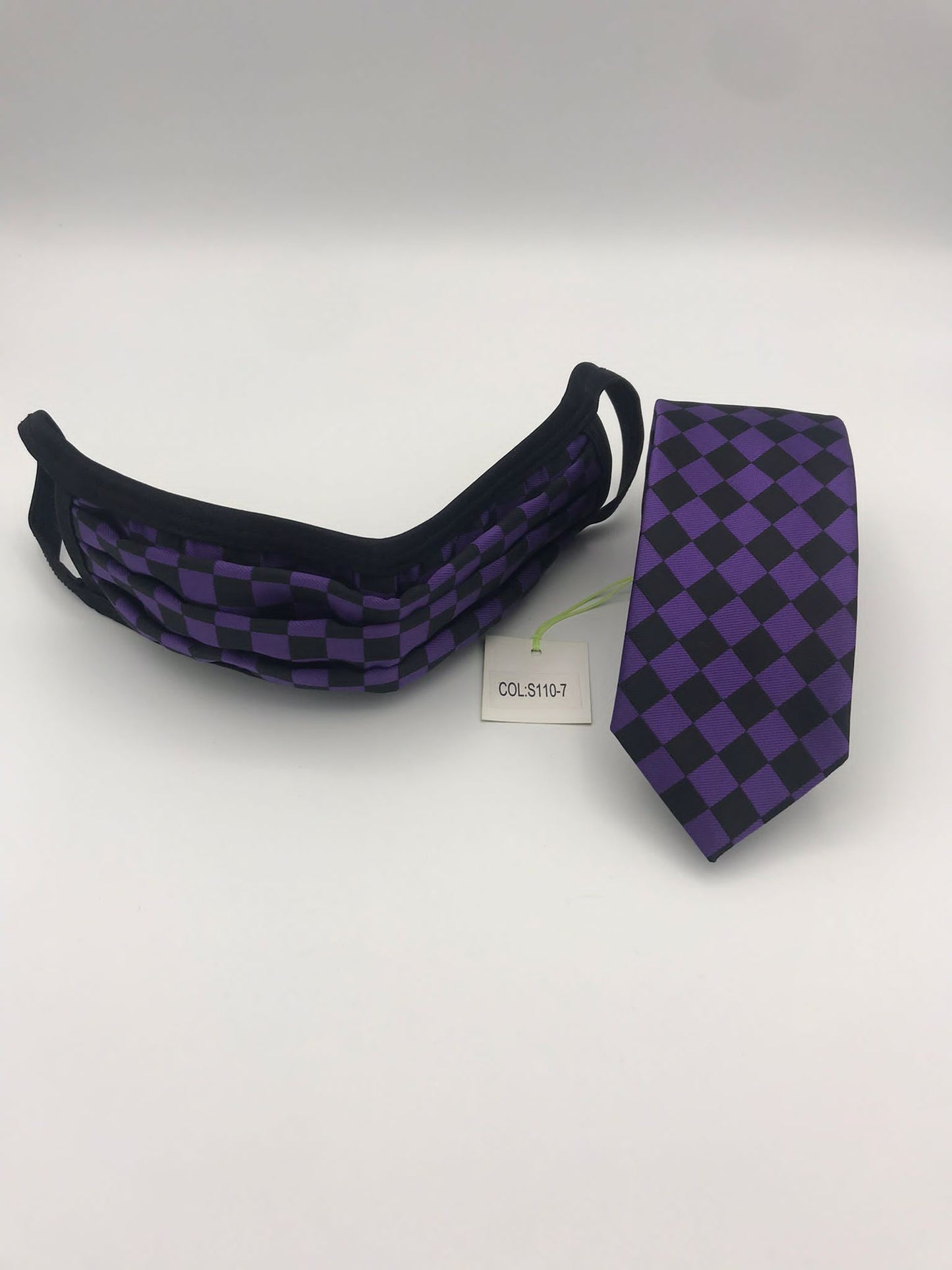 Face Mask & Tie Set S110-7, purple Checkered