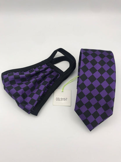 Face Mask & Tie Set S110-7, purple Checkered